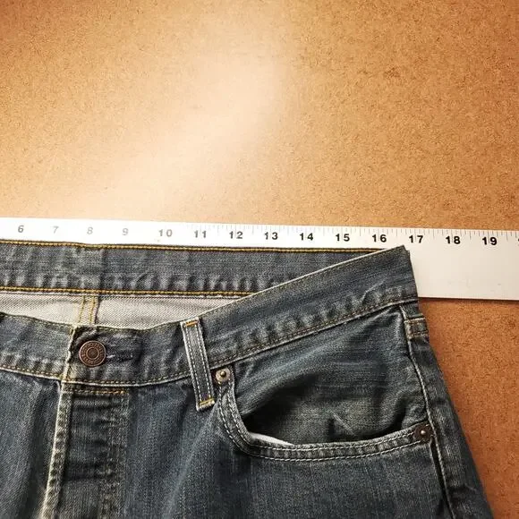 Levi's 501 Jeans Mens 34x34 Blue Dark Wash Faded Straight Classic Denim Rugged - Picture 3 of 12